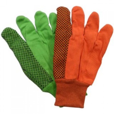 Cotton Gloves-18oz. Double Palm with PVC Dots Hi-Viz Lime Green or Hi-Viz Orange (Per Dozen)
